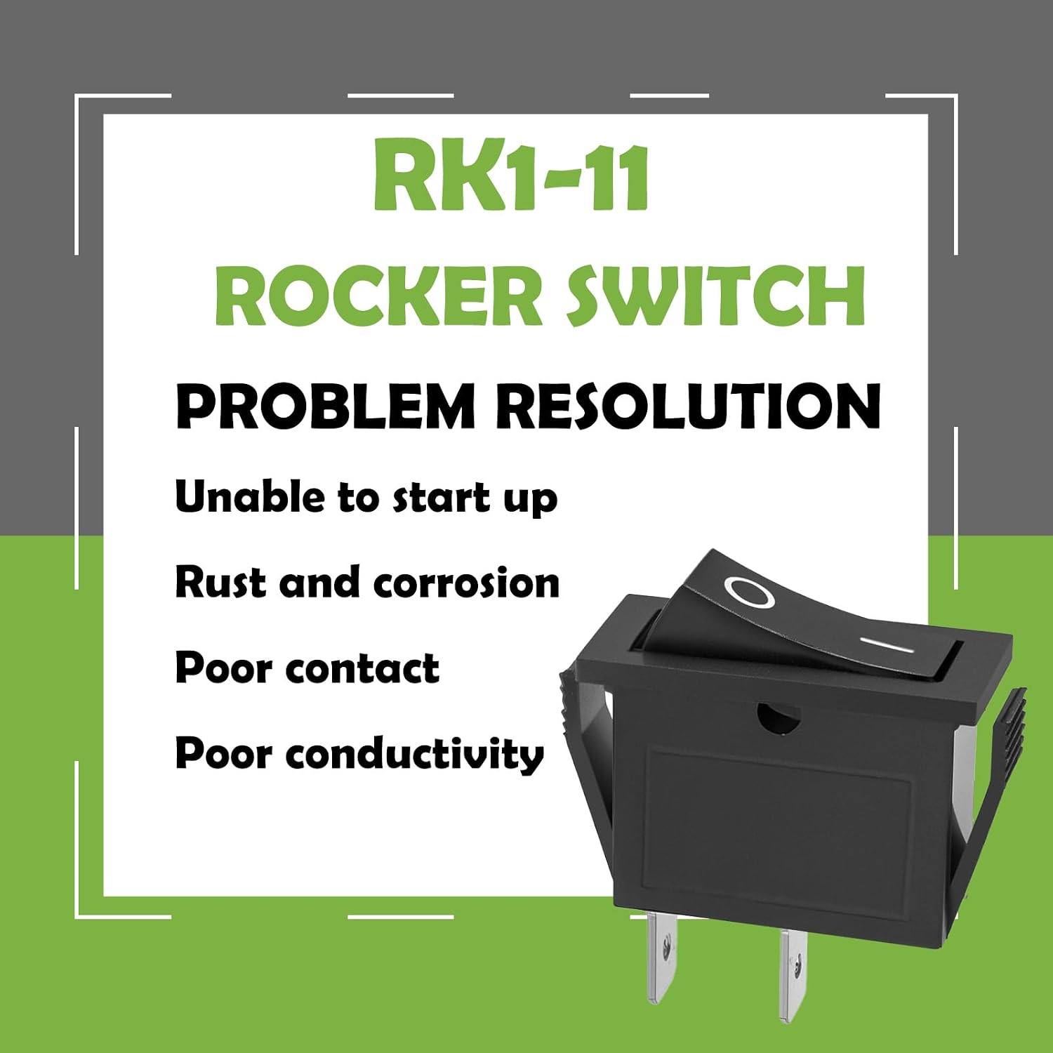 RK1-11 Rocker Switch ON/Off, 16A 125/250VAC 2-Pin 2-Position, Compatible with Automobiles Ships Fitness Equipment Instruments Household Appliances Medical Equipment(1PCS)