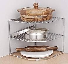 Green Tales Steel 2-Tiered Shelf Kitchen Under Cabinet Corner Rack, Corner Rack For Kitchen, Self Rack, Kitchen Plate Dish Rack, Kitchen Storage Rack, Counter Top Organizer