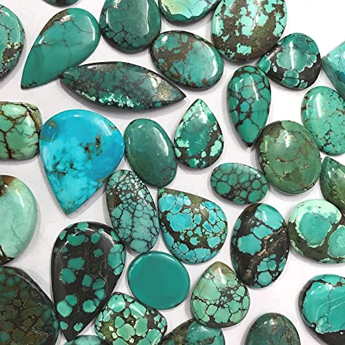 50 Carats Mix Natural Tibetan Turquoise Gemstones, Wholesale Cabochons, Jewelry Making Loose Stone Supply, Diy, Healing Crystals And Stones, Zodiac Birthstone, Good Fortune Stone, 3 To 4Pcs #TOP3