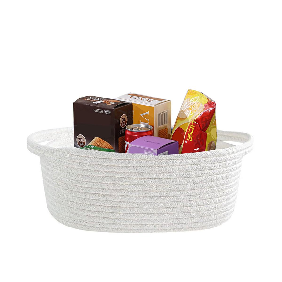 Eyands White Small Baskets for Gifts Empty Woven Gift Basket with Bag and Ribbon, Cotton Rope Kids Dog Cat Toy Bin Box - Image 3