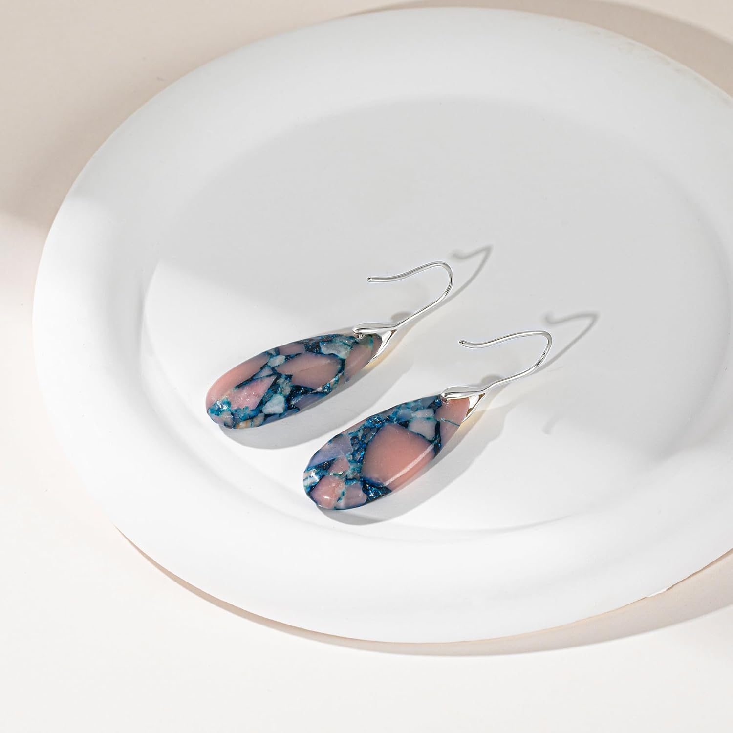 Natural Stone Earrings For Women Fishhoop Dangle Drop Earrings Gold Silver Hoop Statement Earring Birthday Gifts For Women - Image 4