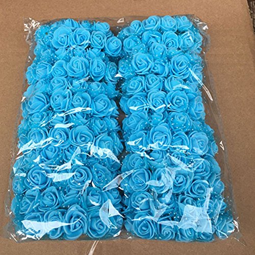 Woopower Lot de 144 petites roses en mousse artificielle de 2,5 cm pour travaux manuels, bouquet, mariage, décoration d’intérieur, bleu, free size Cover