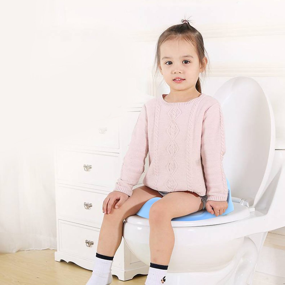 Réducteurs de toilette Enfant, Apprentissage de la propreté, sécurité antidérapante, assise rembourrée, Bébé Potty pour garçons et filles, pour Toilette ronds et ovales, Bleu