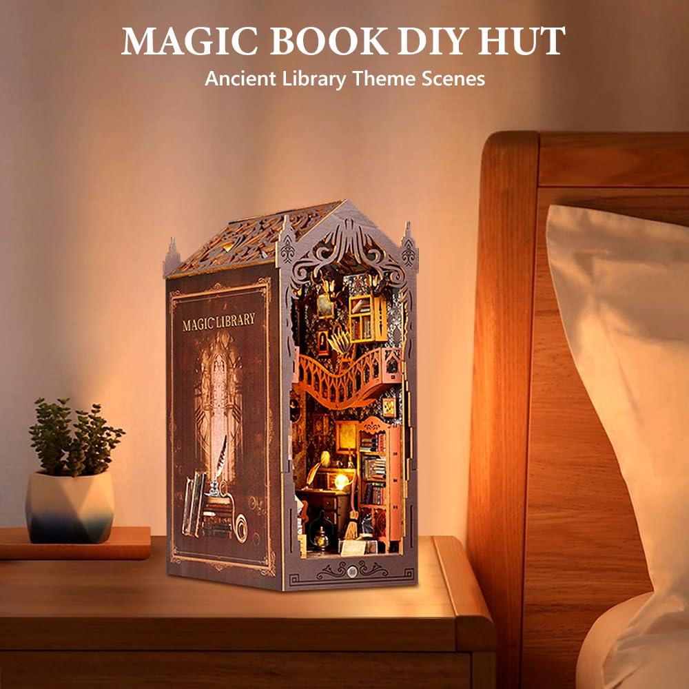 ROBOTIME Book Nook in Legno – Booknook Casa in Miniatura da Costruire con Luci, Puzzle 3D Creativo per Adulti e Ragazzi, Decorazione da Libreria (Silent Corner Study) - Giochi e Prodotti per
