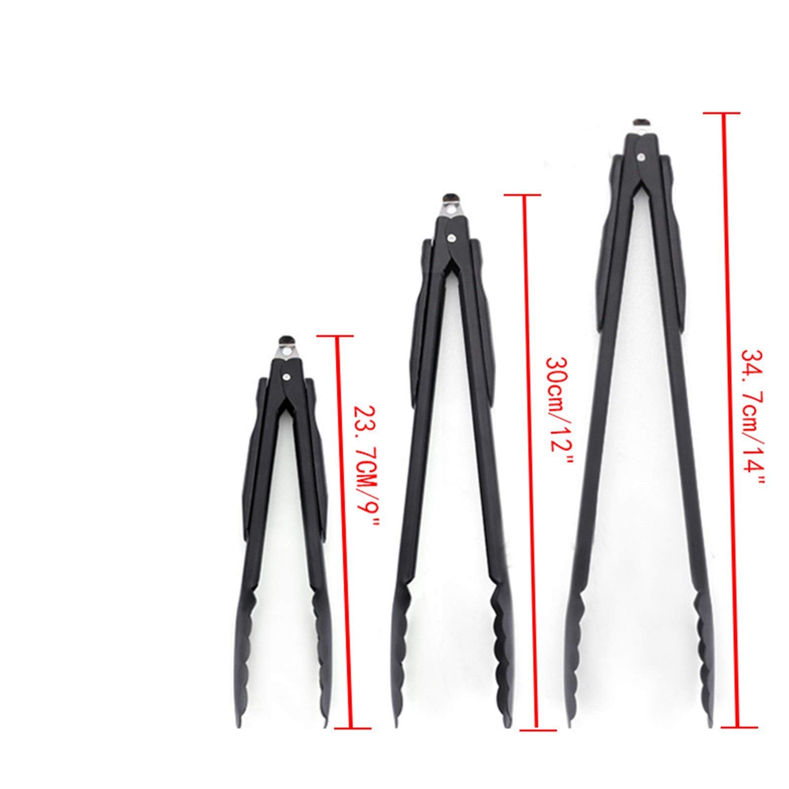 MRKU Pinzas para Bolsas de Comida, Pinzas Negras de Acero Inoxidable para cocinar, ensaladas, Pan, Barbacoa, Barbacoa, bufé, Pinzas para Servir, Utensilios de 9/12/14 Pulgadas