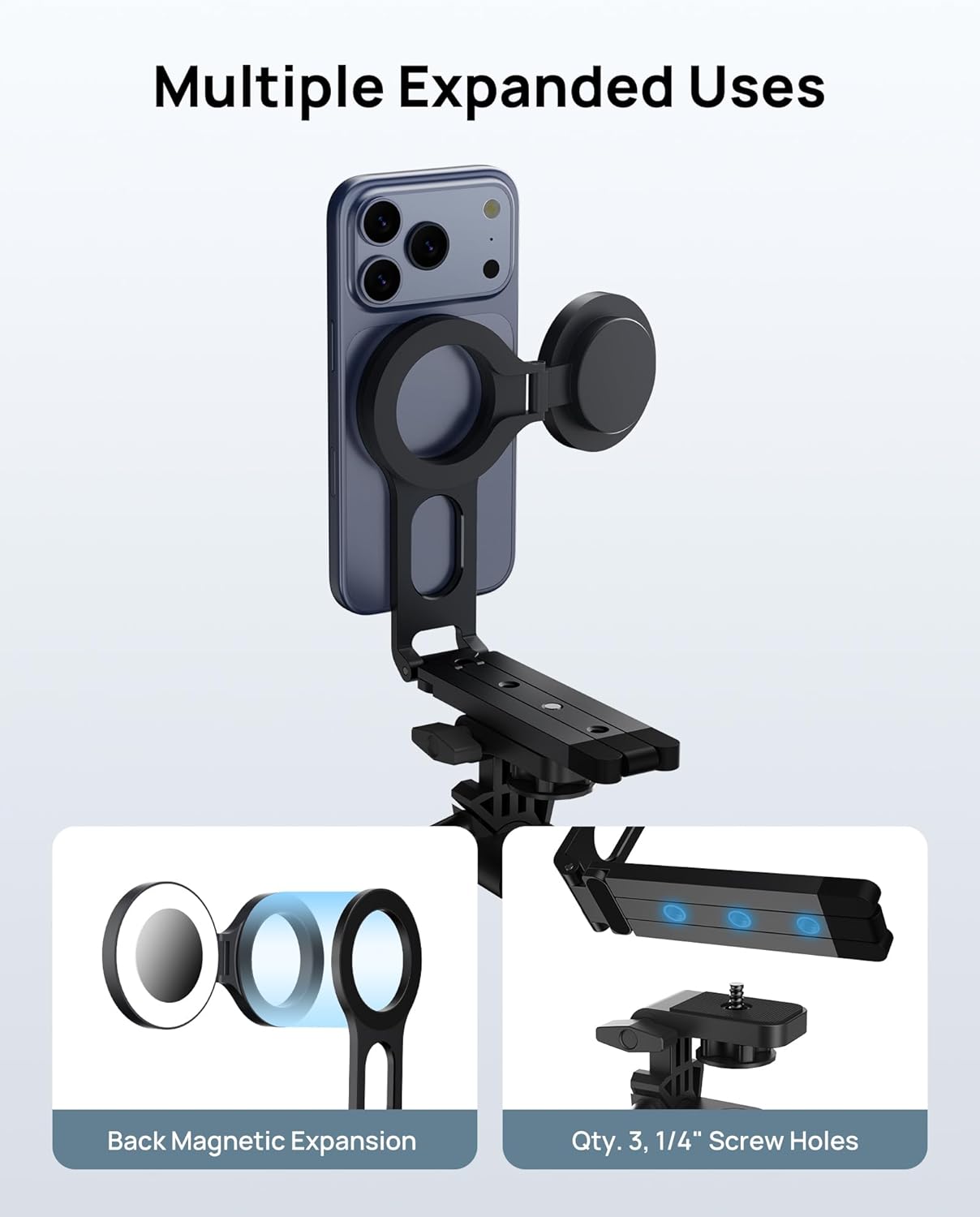 SODI Magnetic Phone Tripod Stand for iPhone - Strong Magnet Foldable Cell Phone Stand for Vlog, Gym, Travel Essentials, Mini Tripod Phone Stand Compatible with iPhone 17 16 15 14 13 12 Series (Black)