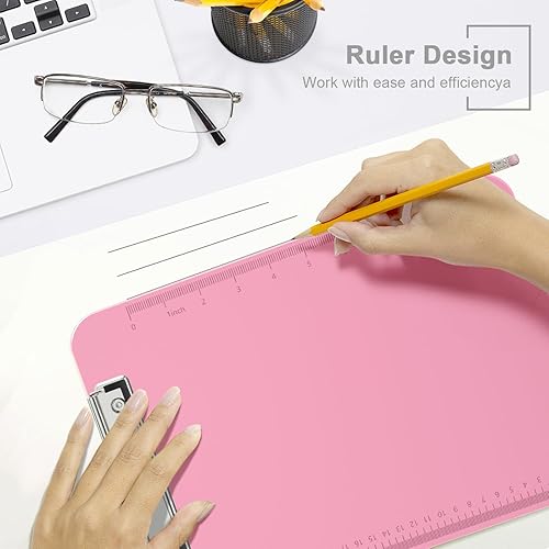 Miniatura 5 de Portapapeles de plástico, tablero de clip translúcido con perfil bajo, portapapeles morado con regla, portapapeles de oficina, suministros