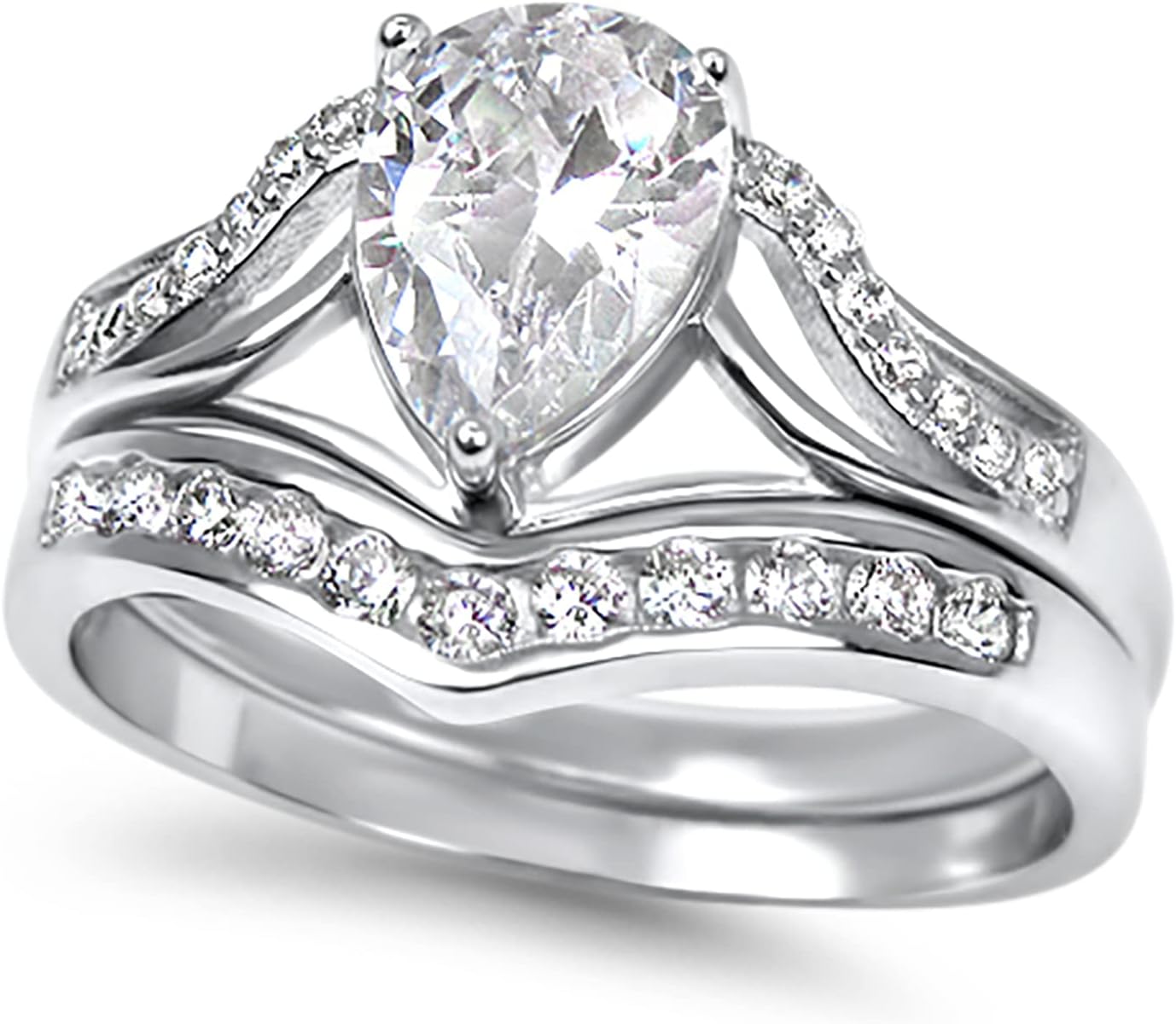 His Hers Wedding Ring Set TRIO 3 PCS Vintage CZ Bridal Set Sterling Silver Wedding Rings for Him Her