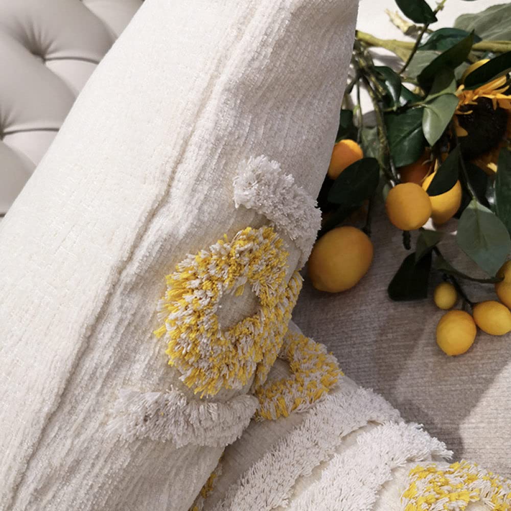 Kissen Deko,Vintage Beige Gestreifte Tufted Jacquard Baumwolle Dekorative Kissenbezüge Marokkanisches Boho 45X45Cm Dekokissen Bezüge Für Sofa Schlafzimmer Wohnzimmer,45X45Cm,2 Stück Set