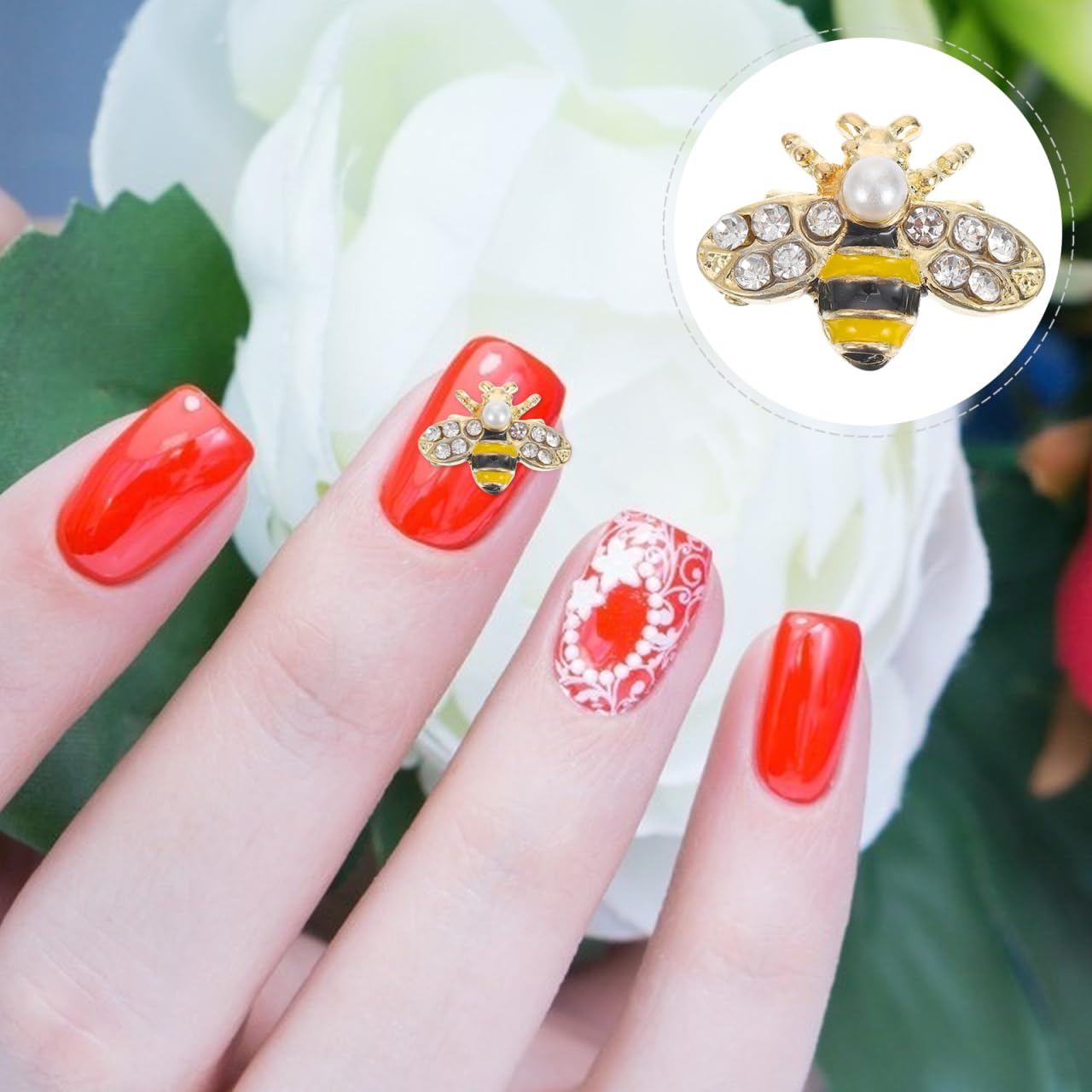Beavorty 20 Stück Nagelverzierungen – 3D-Bienen, Metall/Strass, Für Maniküre & Deko