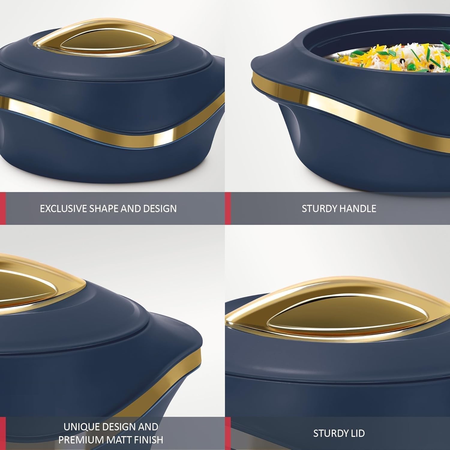 Casserole Pearl Inner Stainlesss Steel Casserole Keeps Food Hot & Fresh for Long Hours Chapati, Roti, Biryani Storage Kitchen Gift Item Pack of 1 (1500ml) Blue