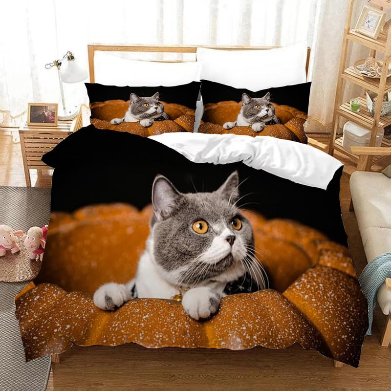 Funda nórdica cama 90 microfibra 110g/㎡ tacto extrasuave diseño gato negro