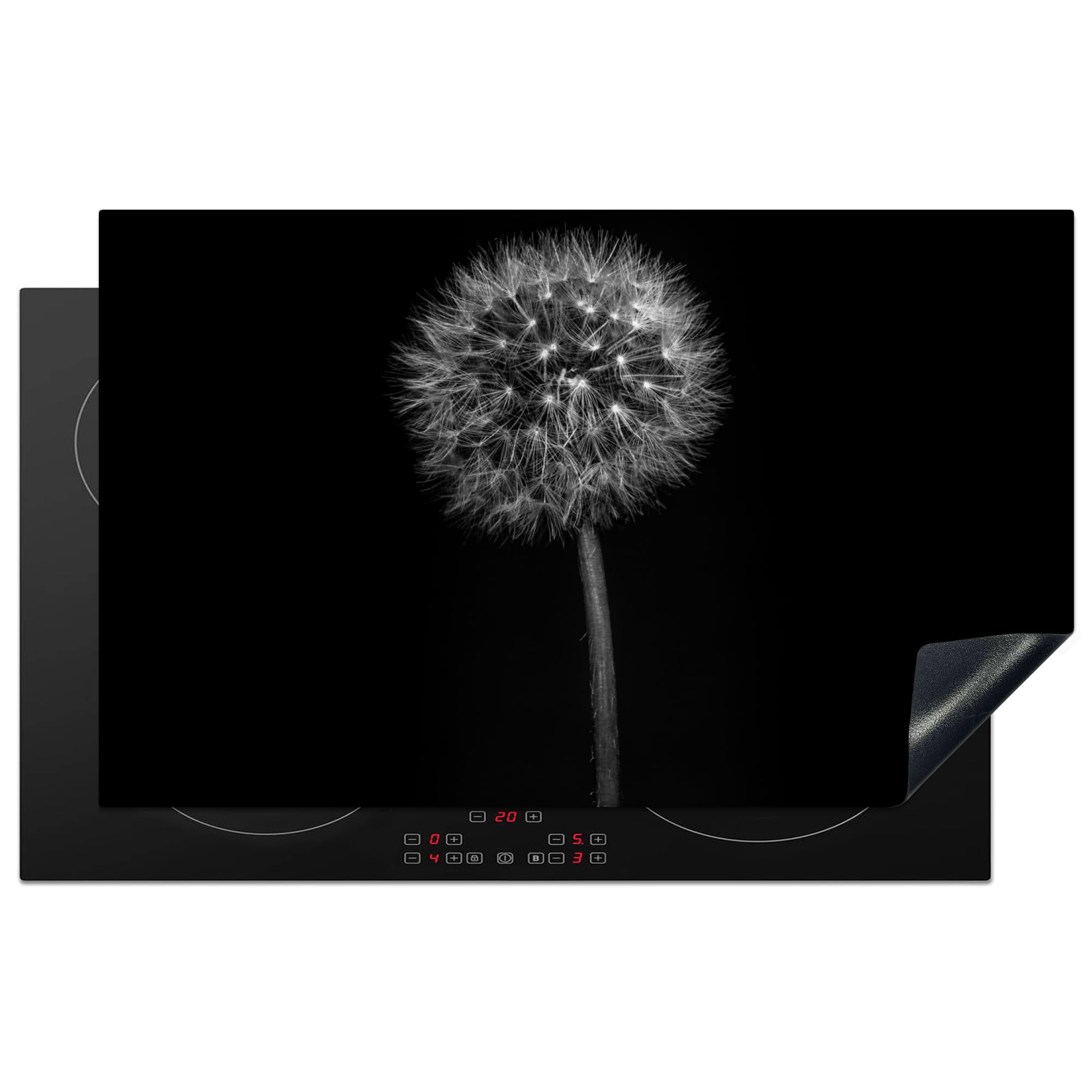 KitchenYeah© Induction Hob Protector Mat 20.5"x33.5" / 85x52 cm Stove Cap Top Cover Kitchen Cooker Covers for Electric Hobs Vinyl Dandelion - Black - Floral - Botanical — image 1