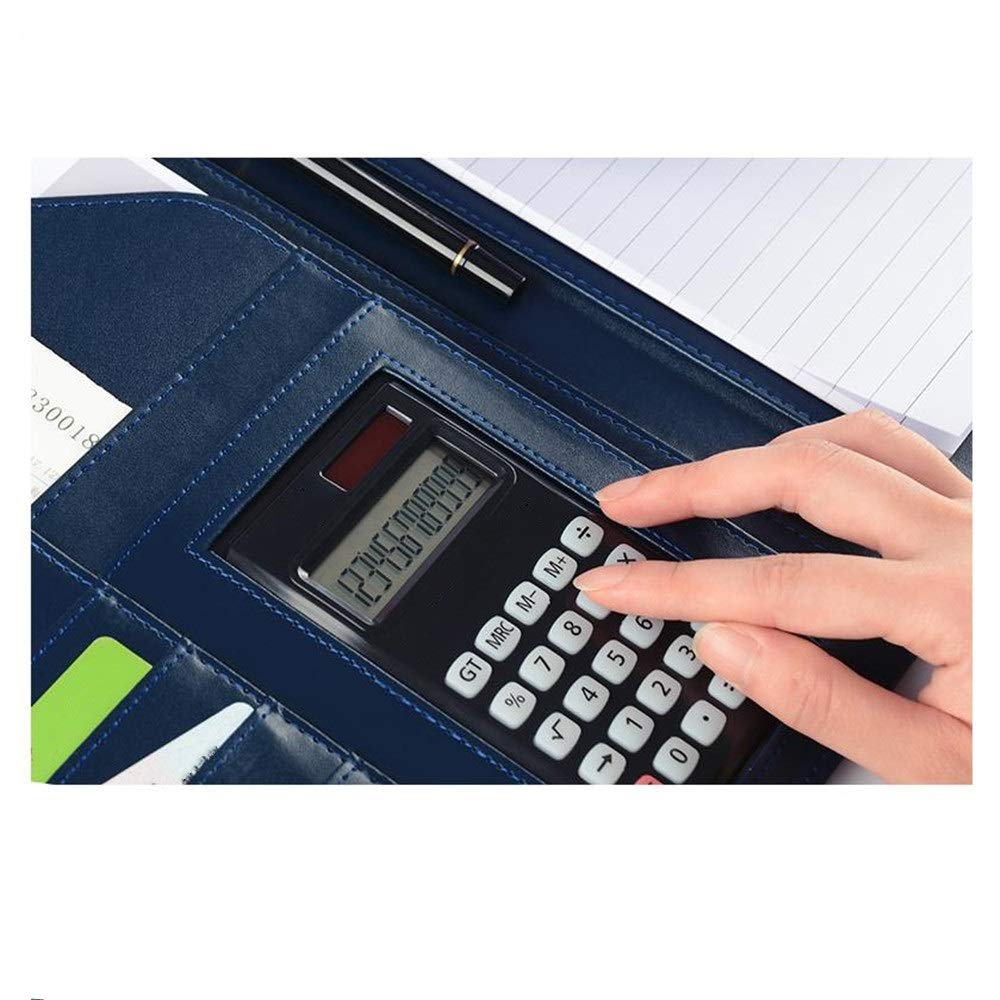 Cartella in pelle per conferenze, interviste, blocco legale, gestione file con calcolatrice, cartella per curriculum, borsa per documenti aziendali (blu, 320 x 245 mm)