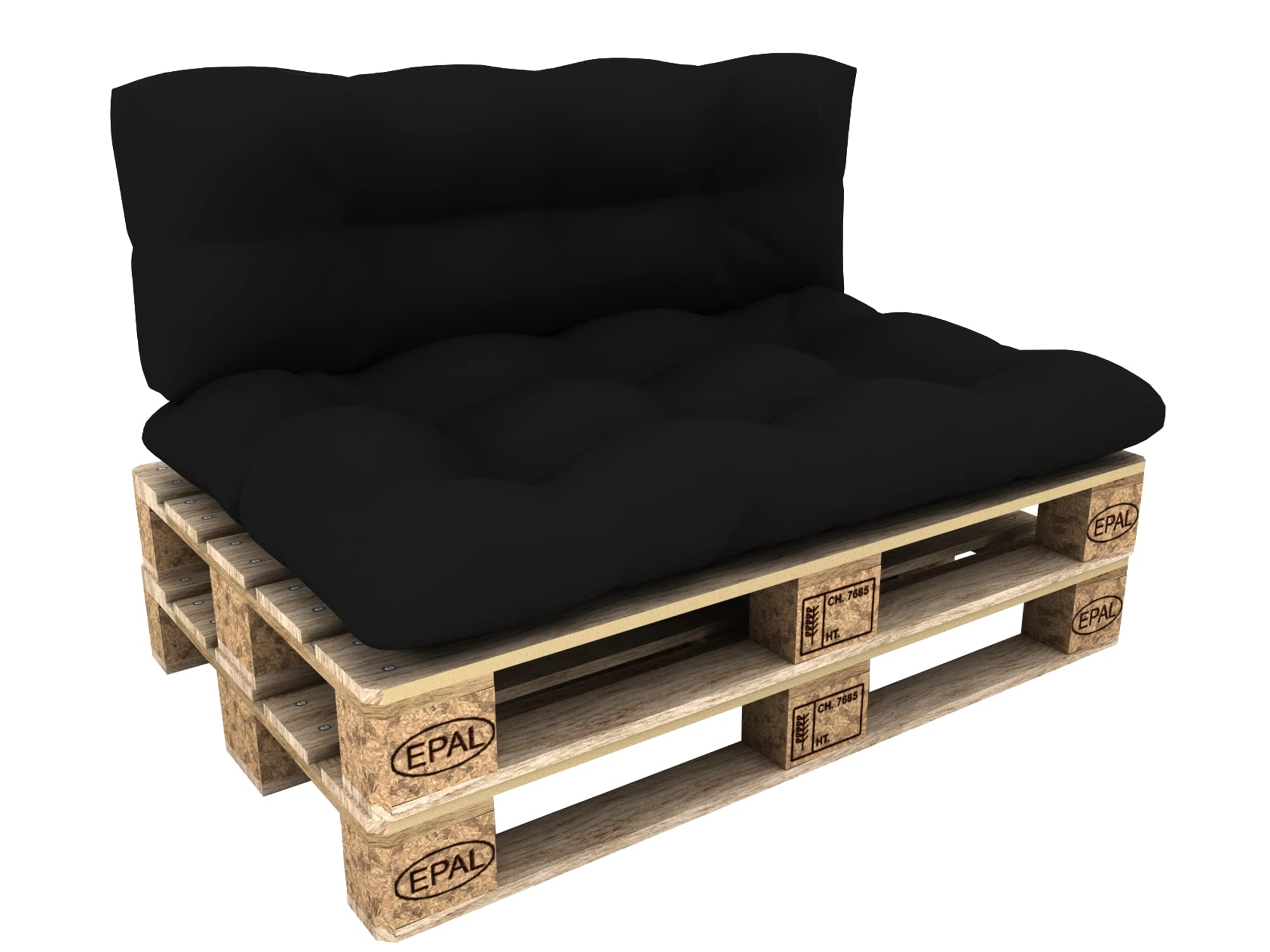 POKAR Set of 2 Pallet Cushions: Seat 120x80 cm + Backrest 120x40 cm Water Repellent | Tufted Cushions for Pallet Furniture and Garden Sofa | Outdoor and Indoor | Oeko-Tex | Made in EU | Anthracite — image 1