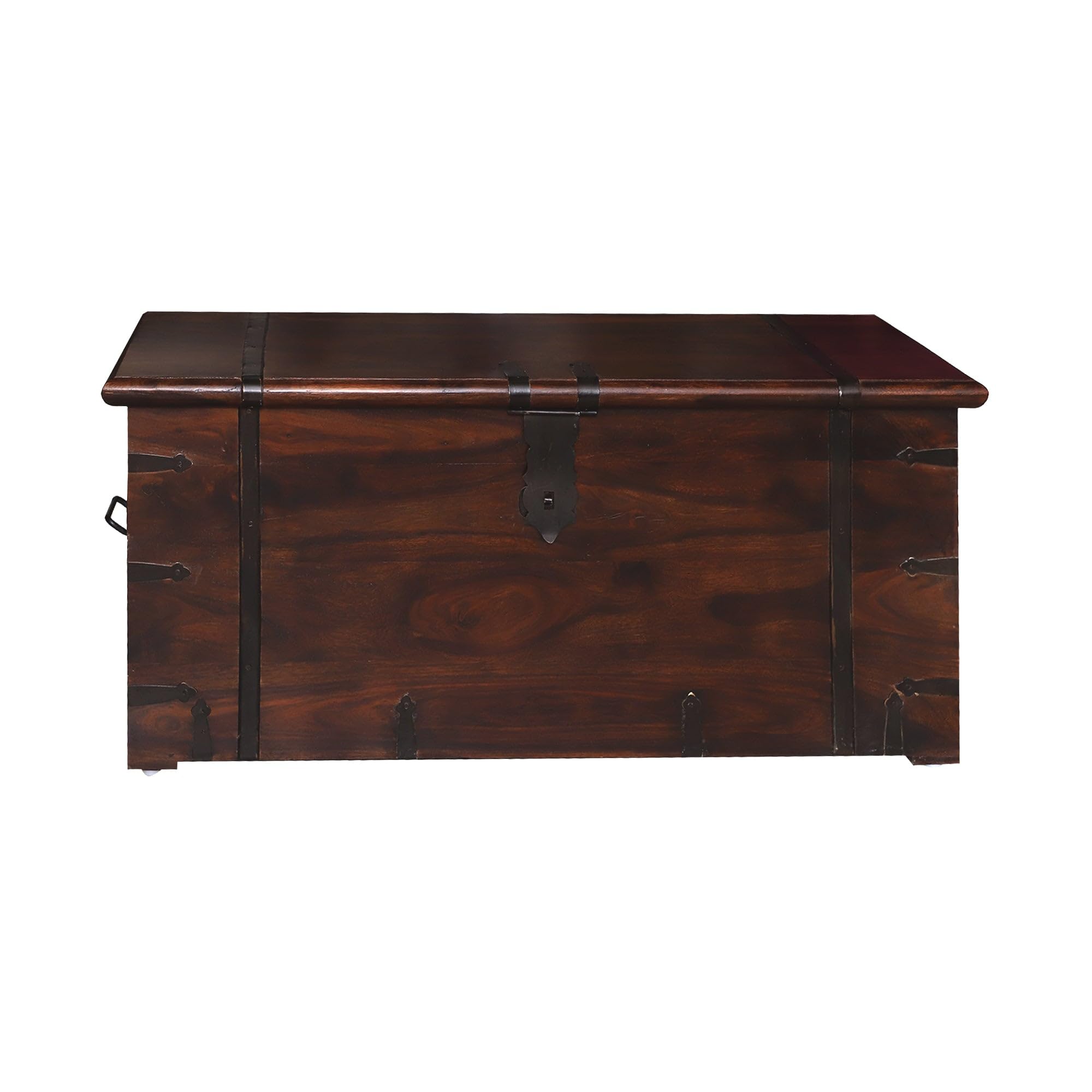 Rajasthali Wood Decor Solid Sheesham Wood Antique Trunk Box, Storage Sandook for Home in Natural Finish for Living Room Bedroom Guest Room and Corporate Office, 39" W x 18" D x 18" H Inches