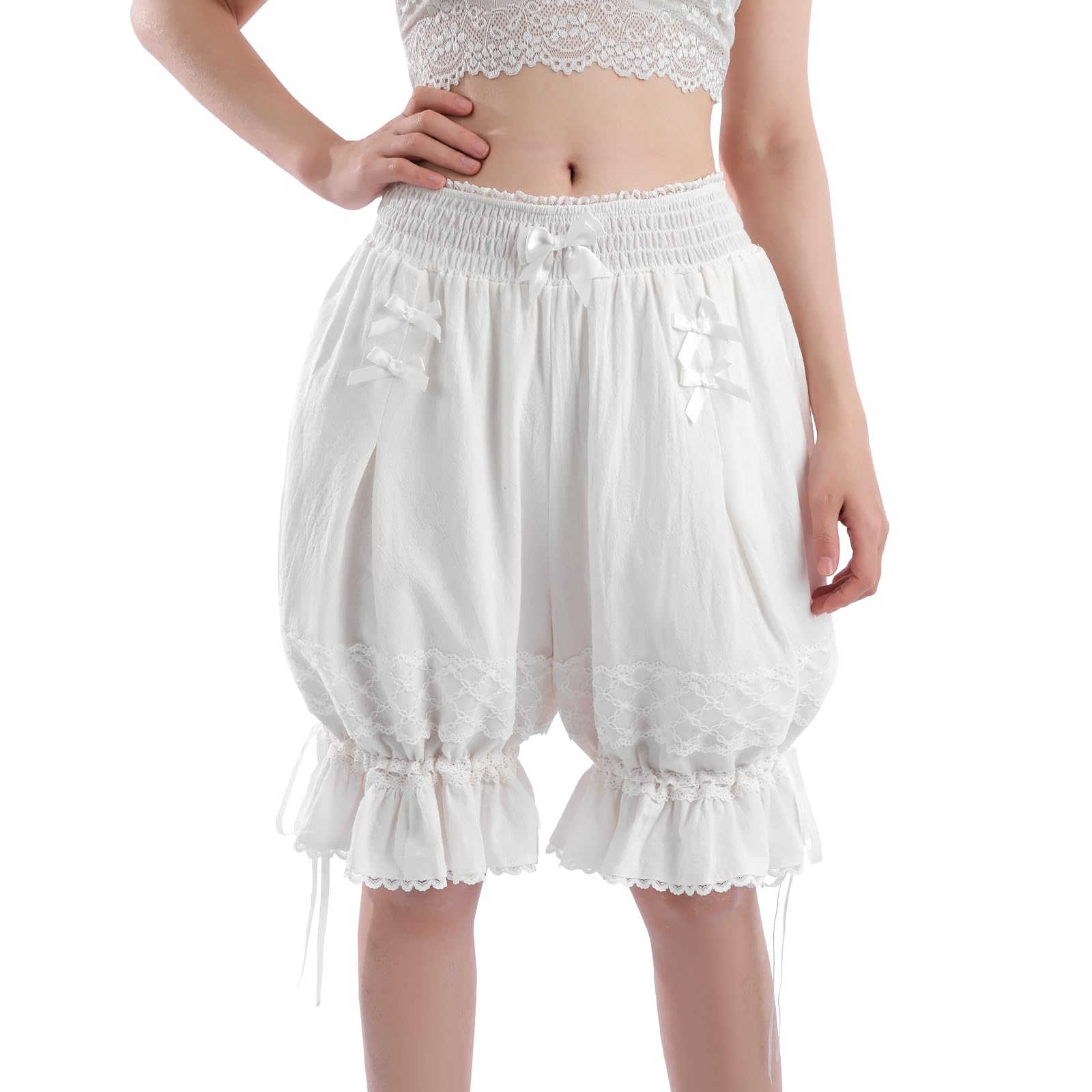 Women Bloomer Victorian Steampunk Bloomers for Women Teen Girls Ruffled Lace Pumpkin Short Pantaloons Underdress