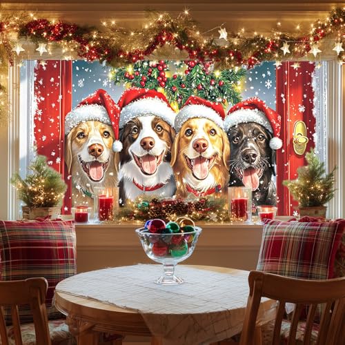 Película para ventana decorativa Navidad con perros coloridos