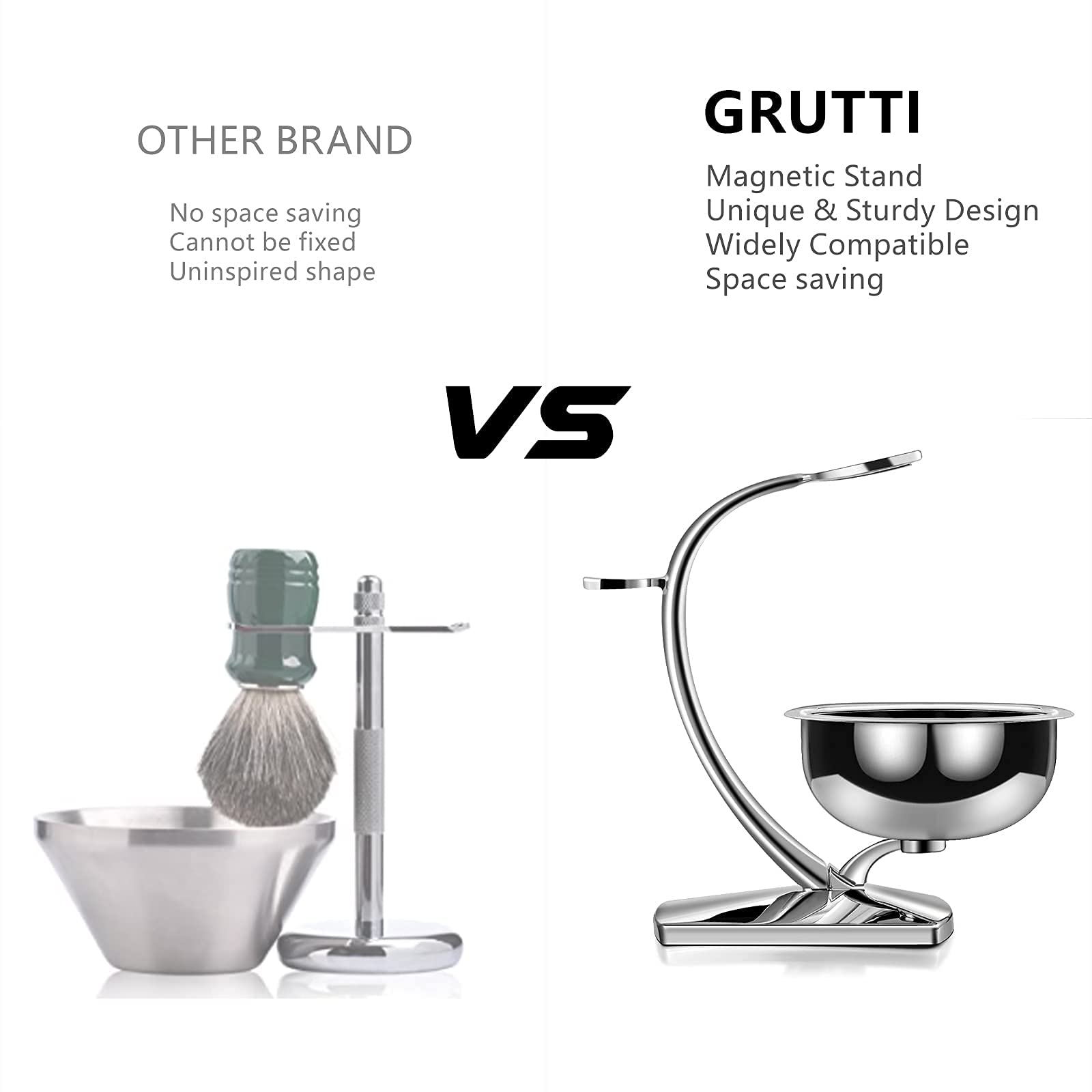 GRUTTI Deluxe Chrome Razor and Brush Stand with Bowl, Compatible with Manual Razor, Safety Razor, Gillette Fusion Razor, This Will Prolong The Life of Your Shaving Brush