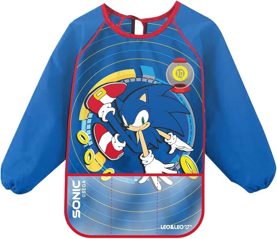 Avental Infantil C/Bolso e Manga Comprida Sonic - Blister C/ 1 Und Leo&leo