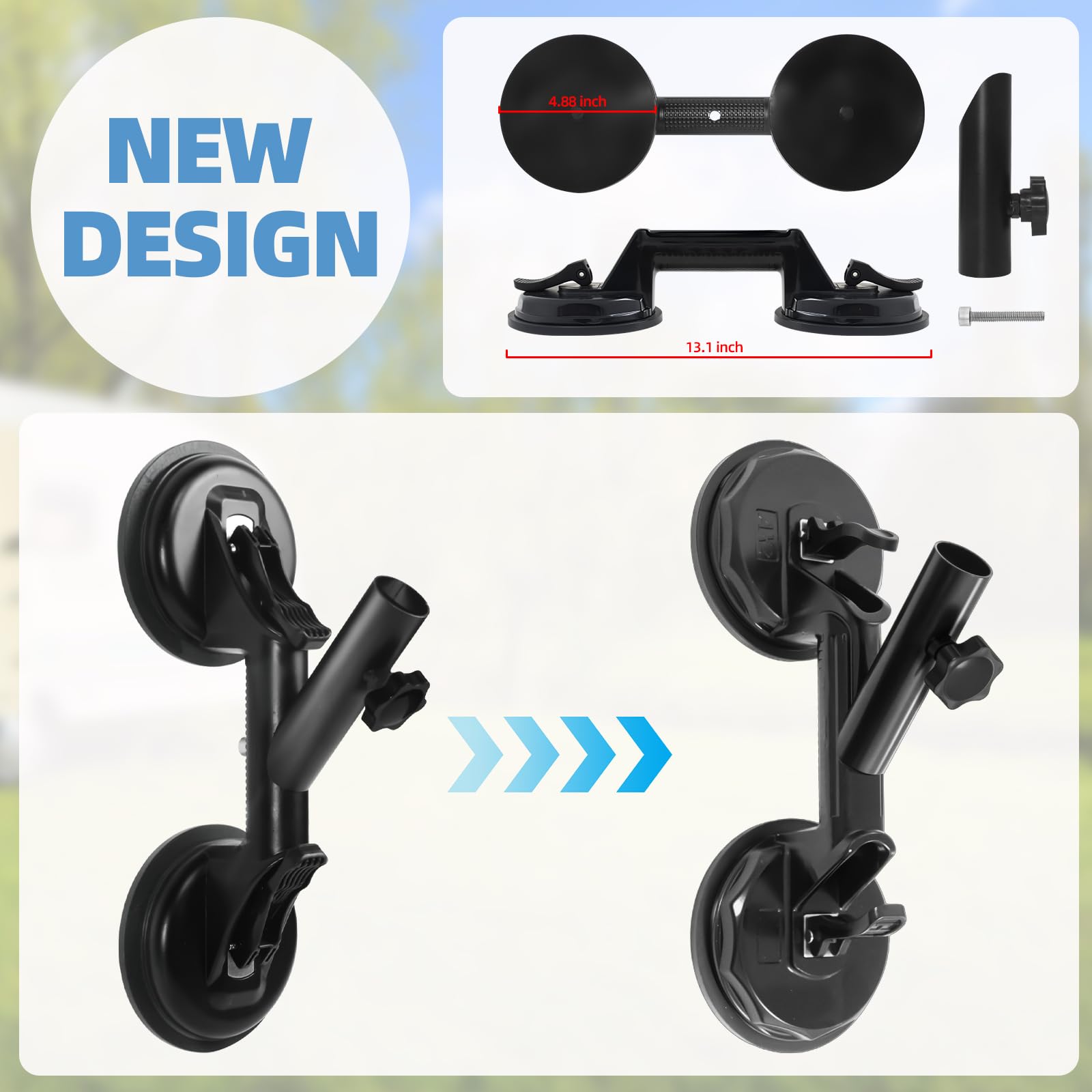 Quick Flag Mount for RVs, New Upgrade Suction Cup Flagpole Holder, Strong Suction Heavy Duty Metal RV Flag Pole Mount Compatible with Camper, Truck, Boats, Yachts