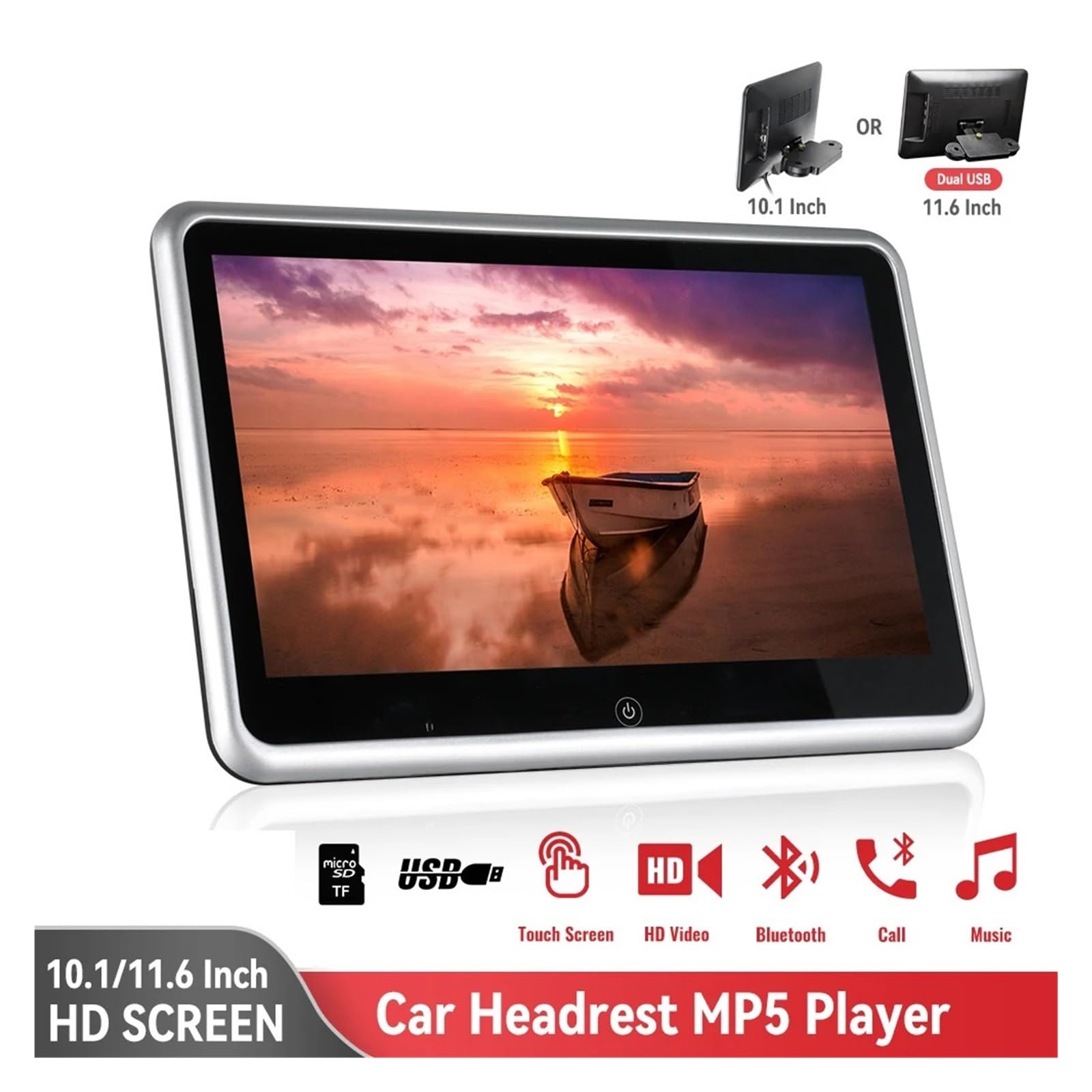 HD 11.6"/10.1 Inch Touchscreens Car Headrest Monitor 1080P Video Display Rear Seat MP5 Player Screen With BT/USB/SD/AV(10.1 inch)
