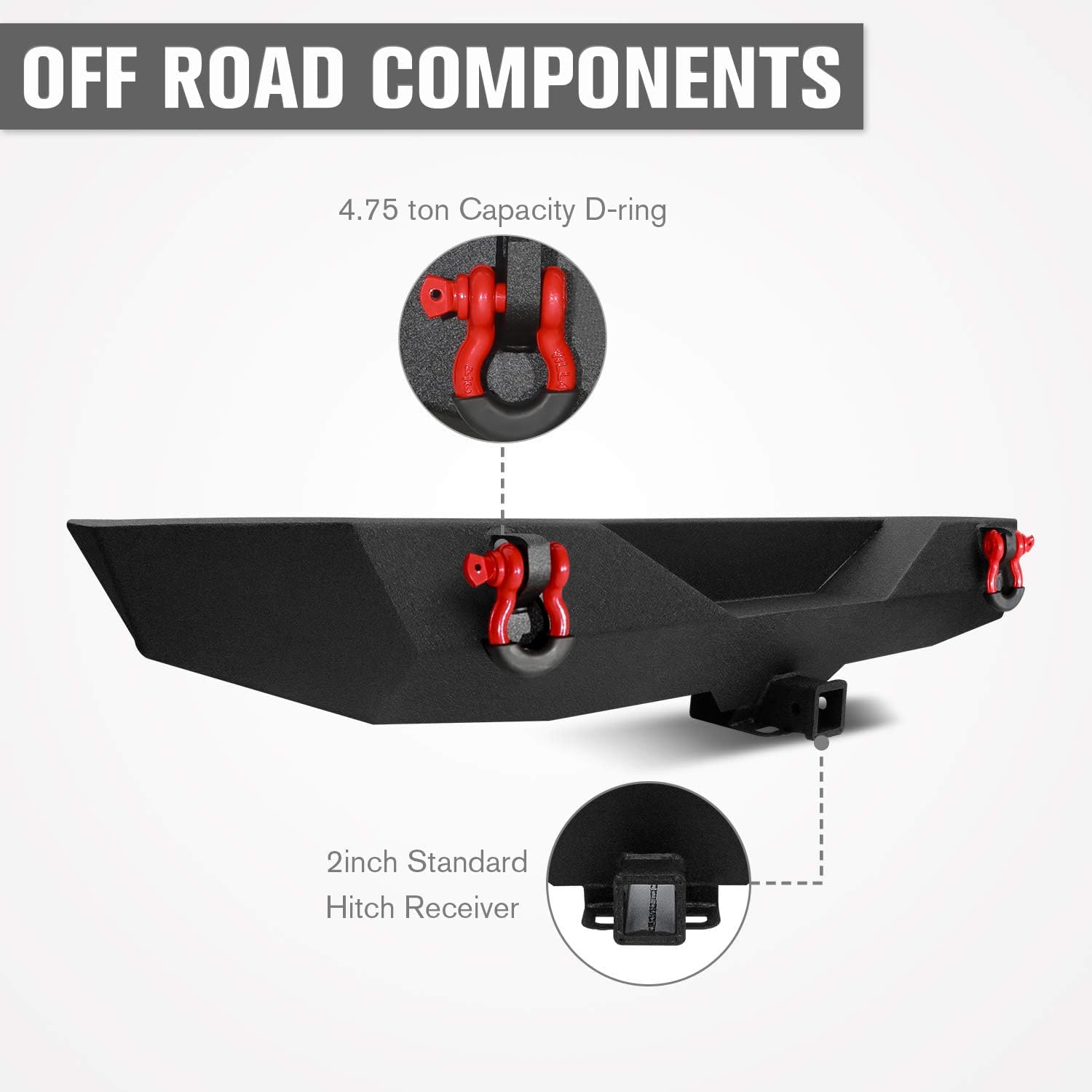 Front Bumper + Rear Bumper for Wrangler JK, AAIWA Offroad Steel Bumper Full Width with 2" Hitch Receiver and D-rings Compatible with 2007-2018 Jeep Wrangler JK