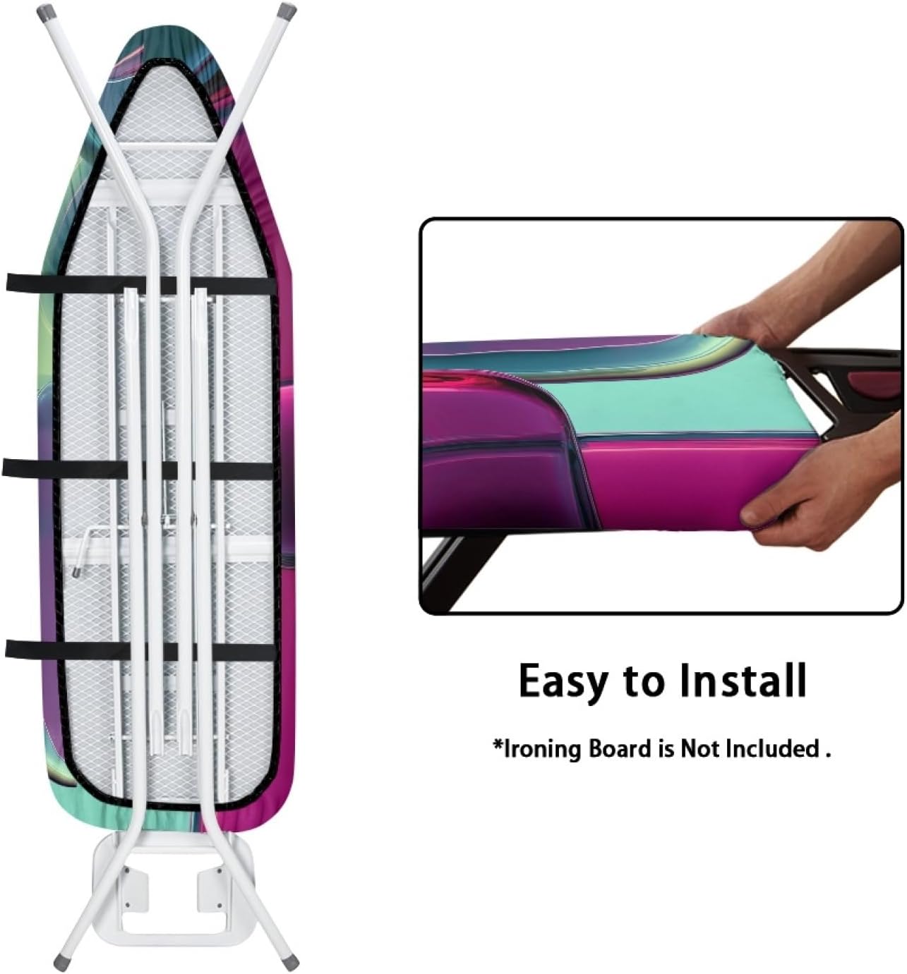 Large Ironing Board Cover and Pad 59x19 Purple Green Iron Table Cover with Padding,Extra Wide,Resist Scorching and Staining,Heatproof,Adjustable Fastener Durable Stain