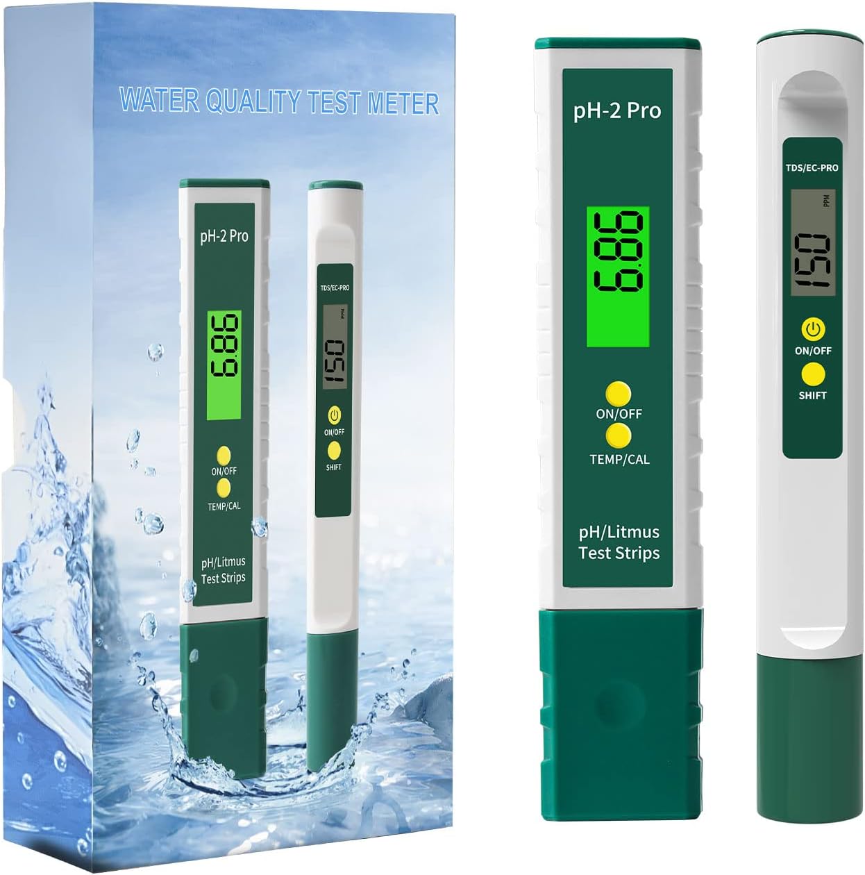 Digital pH and TDS Meter Combo, High Accuracy 0.01 Water Quality Tester and 3-in-1 TDS and EC Meter, PPM and µS Meter for Water, Practical Water Testing Kit