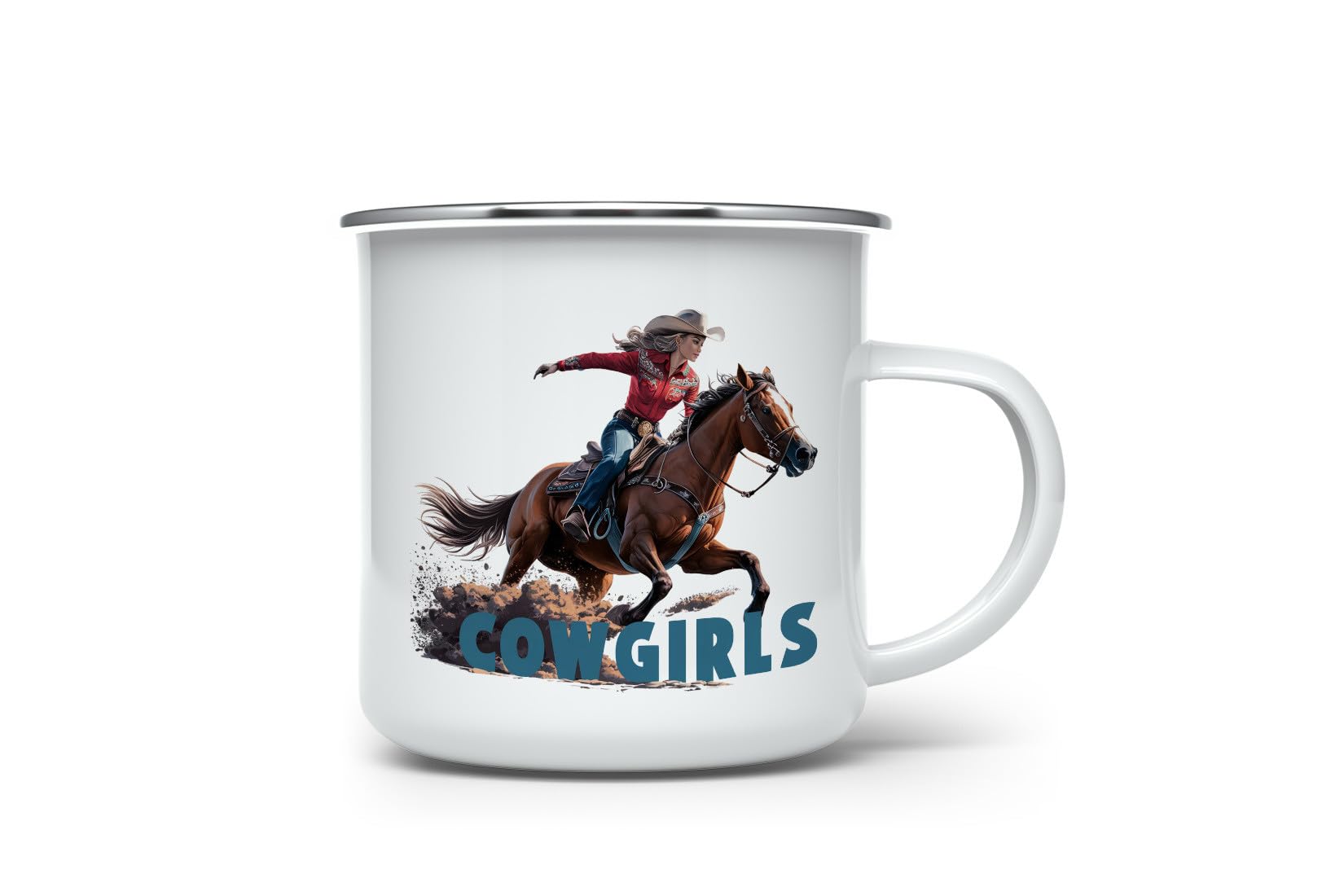 MAXIKIWI - Durable Enamel Coffee or Tea Camping Mug for Indoor Outdoor Use - Western Cowboy - 350ml