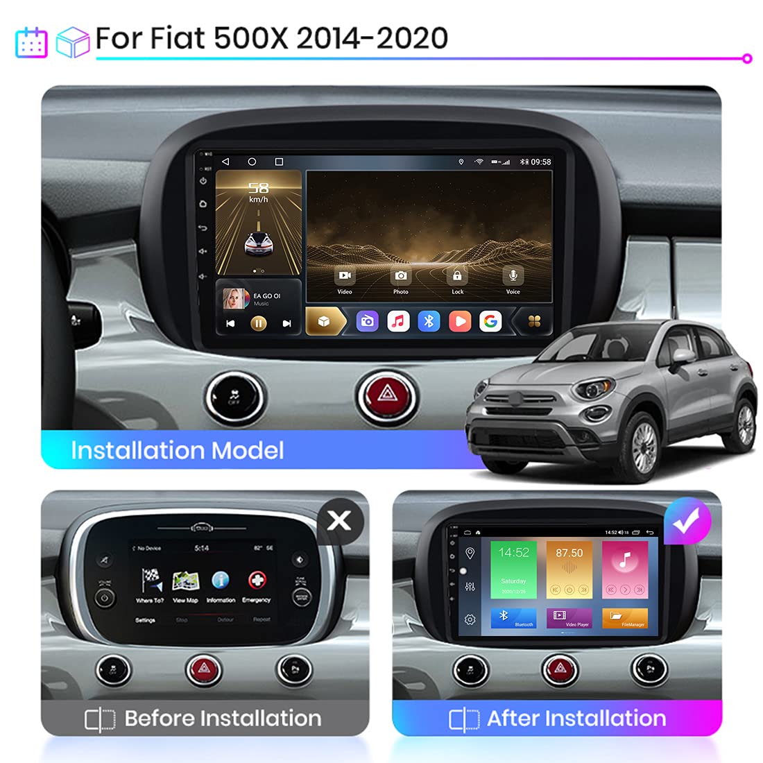 Autoradio Android Per Fiat 500X 2015-2020 - 9” Touchscreen, CarPlay Wireless, GPS, CANBUS - Foto 9