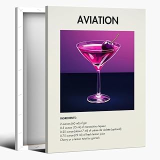 Aviation Cocktails Wall Art Vintage Poster Classic Cocktails Bar Cart Wall Decor Canvas Print Alcohol Drink Aviation Recipe Wall Decor Dining Kitchen Decor 16x24inch Framed