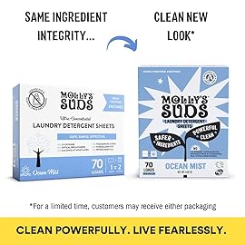 Mollys Suds Laundry Detergent Sheets | Gentle on Sensitive Skin, Powerful Bio-Based Enzymes, Stain-Fighting | Liquidless & Plastic-Free Packaging | 120 Loads (Ocean Mist)