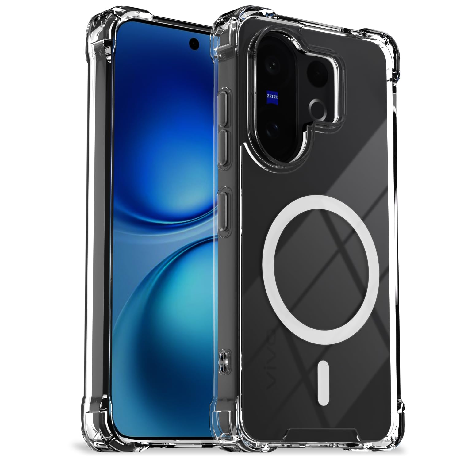 Amazon Basics Back Cover for Vivo V60 5G / Vivo T4 Pro 5G Mag-Safe Shockproof PC + TPU Protective Case Magnetic Support Bumper Case (Transparent Mag-Safe)