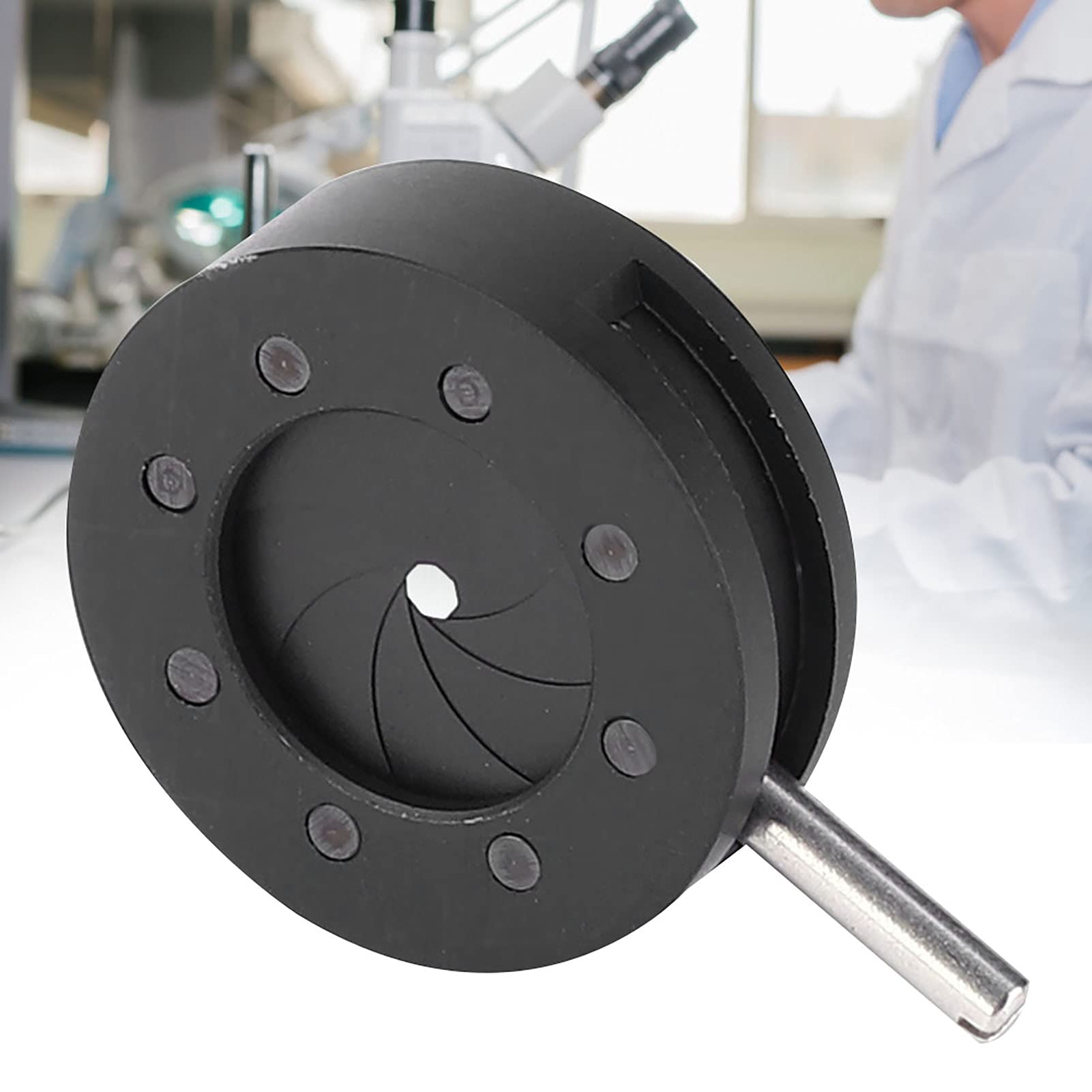Cocoarm Diafragma del Iris Lente Ajustable Apertura de Iris Diafragma Microscopio Adaptador Iris Apertura Diafragma óptico de Metal para Microscopio, 5 Tipos Opcionales para Diversas (SK8)