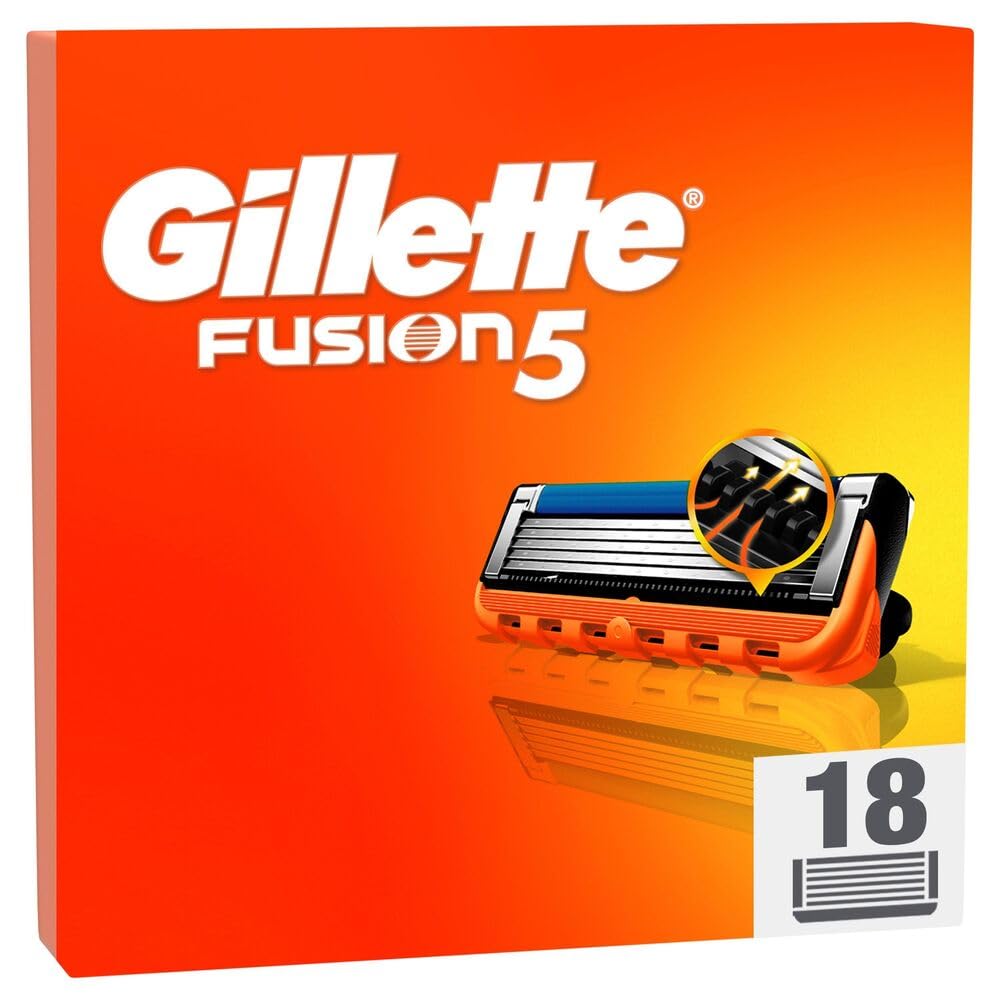 Gillette Fusion5 Rasierklingen, 18 Original Ersatzklingen für Herren mit größerem Gleitstreifen für ein sanftes Gleiten und 5 Klingen für eine unglaublich gründliche und komfortable Rasur