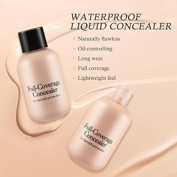Boobeen Liquid Concealer Full Coverage Foundation, Concealer Cream Foundation, Face Concealer Liquid Smooth Longlasting Matte Natural Creamy Flawless, Waterproof Lightweight