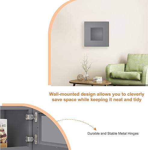 Miniatura 4 de LOVMOR Armarios de pared, botiquines con puertas de cierre suave, muebles decorativos para salas de estar, dormitorios, cocinas, lavaderos (vidrio