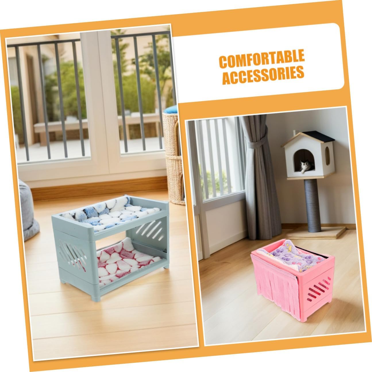 SHINEOFI Guinea Pig Bed and Hamster Hideout Nest with Plush Cushion, Double-Layer Small Animal Bunk Bed Set Including Mats and Blankets, Suitable for Chinchillas and Small Pets Random Color