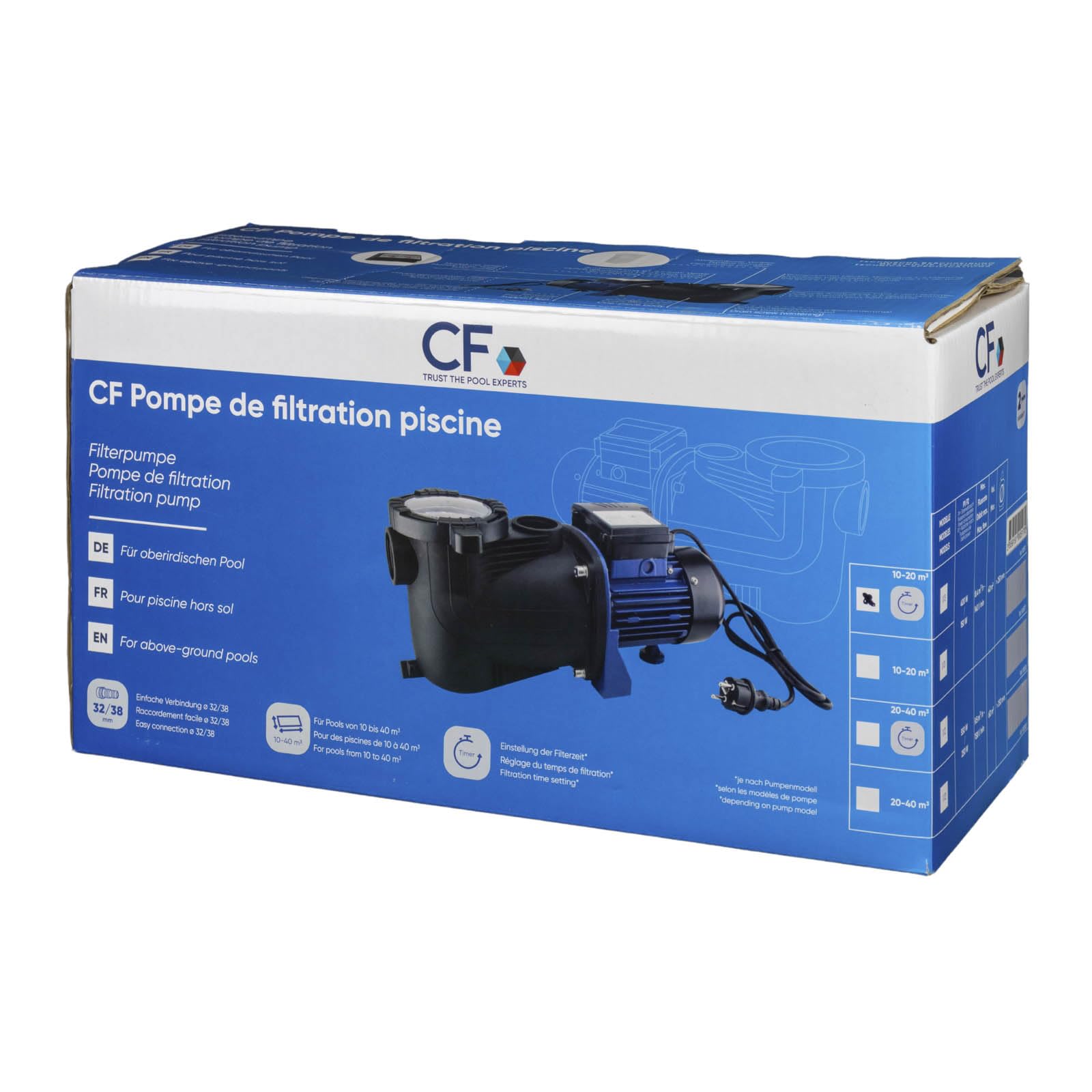 Pompe Filtration Piscine avec Timer Intégré - Modèle 1/3 - Piscine 10 à 20m3 - avec Préfiltre- Couvercle Quick Lock sans Vis - A Utiliser en complément d'un Filtre