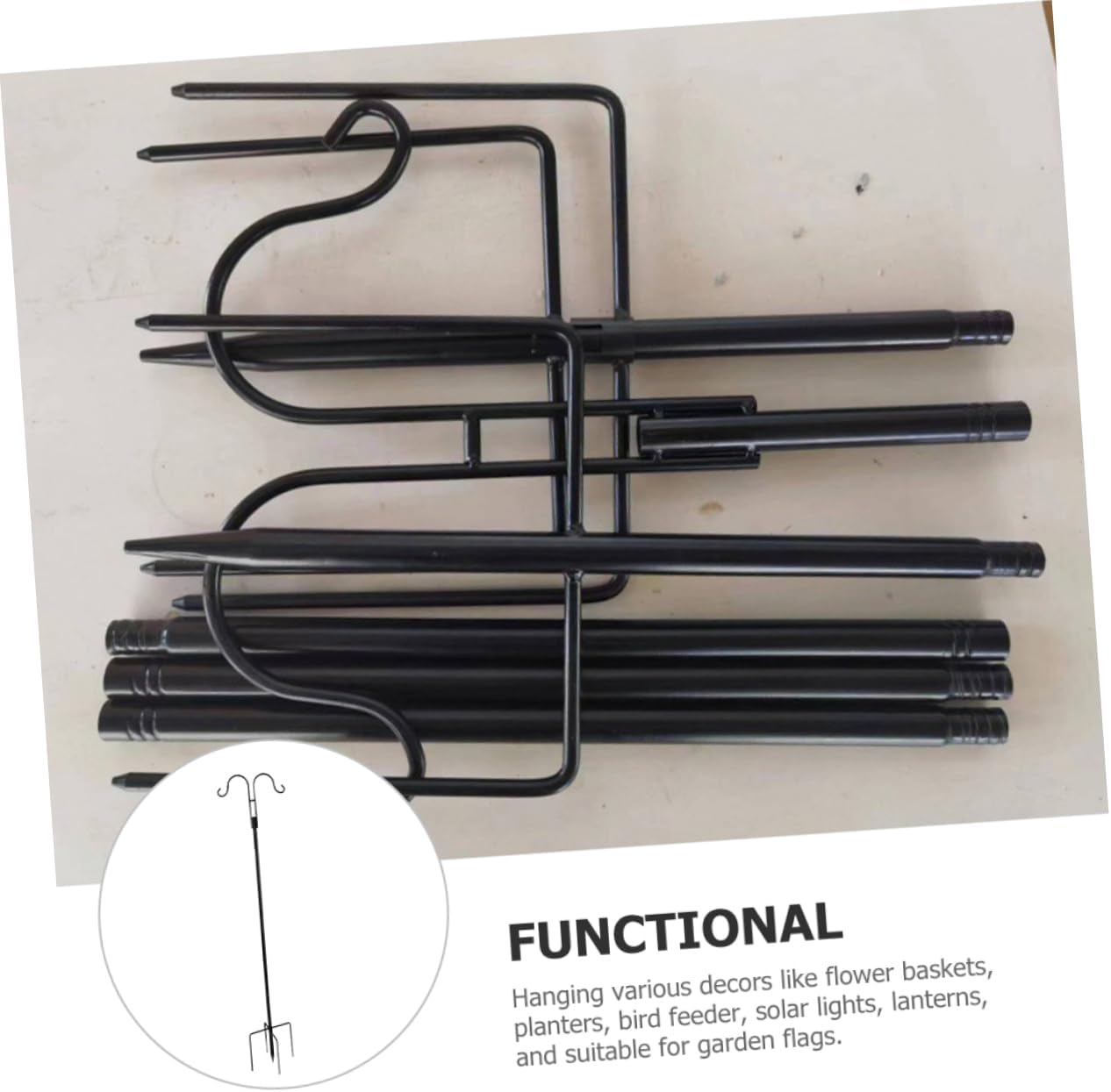 SUPVOX Ground Hanging Shepherd Hook for Garden Multi-Functional Metal Plant Hook for Flower Pots Bird Feeders Solar Lanterns Elegant Design Height Detachable for Easy Storage