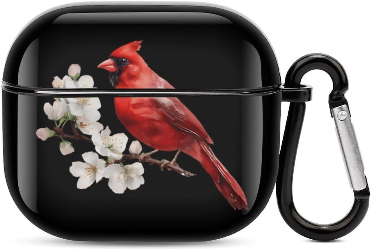 Cardinal Branch Flower Cute Earbud Case Shockproof Headphone Cases