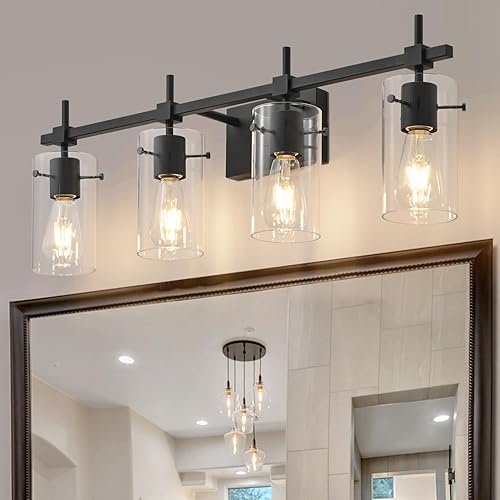 Miniatura 7 de SOLFART 4 luces de tocador, luces negras para tocador de baño, luces de tocador sobre espejo, lámparas de tocador para espejo de baño