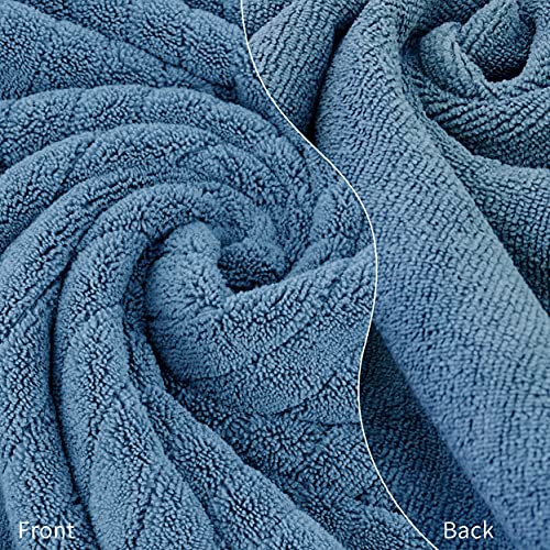 Polyte Oversize, 60 X 30 In., Quick Dry Lint Free Microfiber Bath Towel Set, 6 Piece (Blue, Ribbed Design) #TOP2