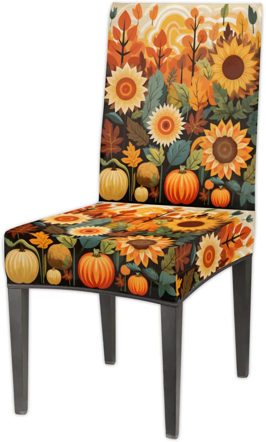 QsirBC Abstract Pumpkin Sunflower Stretch Dining Room Chair Covers Set of 4 Chair Slipcovers Removable Washable Kitchen Seat Covers Chair Protectors for Hotel Party Wedding