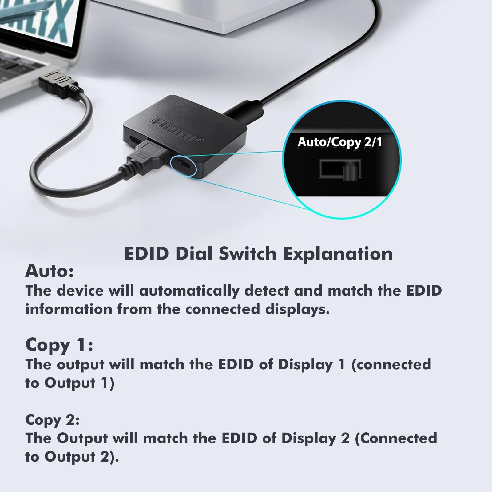 Cyberguys! Splitter HDMI 1 in 2 Out, 4K HDMI Hub 2.0 duplicatore video con cavo di alimentazione USB da 0,8 m e adattatore, supporta 4K @30Hz UHD per TV, monitor, proiettore, PS4, Xbox, Blu-Ray - Solo
