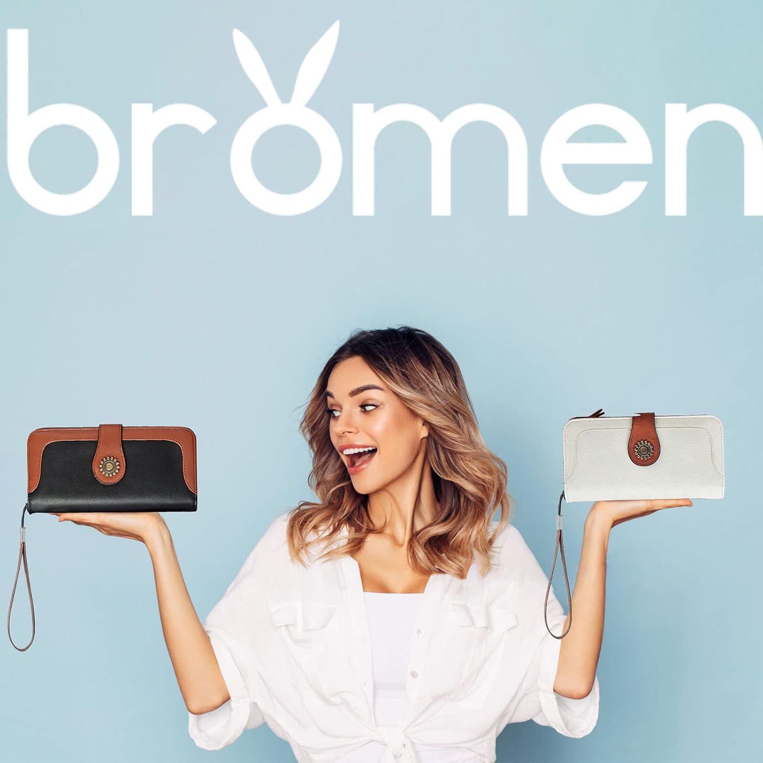 BROMEN Womens Wallet Leather Large Wristlet Phone Holder Zip Around Clutch Purse