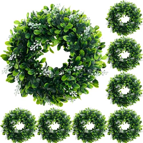 Couronnes buis artificielles 27cm fleurs blanches suspendre