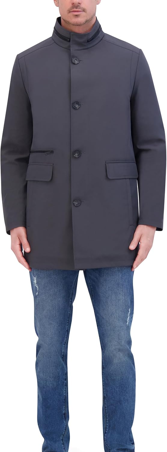 Kenneth Cole Men's Sb Button Front Poly Rain Tech With Dual Pocket Trim