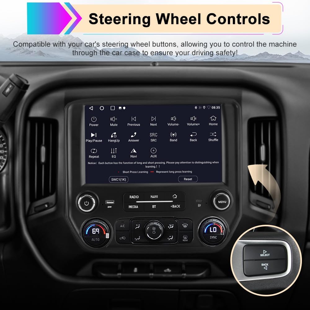 10.1” Car Radio Stereo for Chevy Silverado/GMC Sierra 2014–2018 | 2GB+64GB | Wireless CarPlay & Android Auto | DSP | Backup Camera | SWC | Bluetooth | FM/AM/Radio | SWC | WiFi